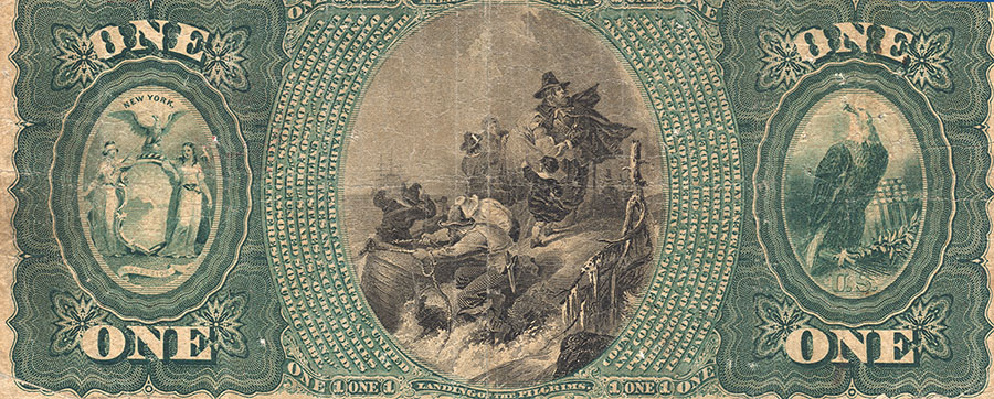 Image of a $10 note back of the bill issued by the National Bank of Commerce in St. Louis, 1889.