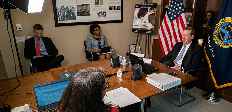 Former Comptroller Joseph Otting testifies during a virtual congressional hearing about the condition of banks and regulators’ early response to the pandemic. Former Comptroller Joseph Otting testifies during a virtual congressional hearing about the condition of banks and regulators’ early response to the pandemic.