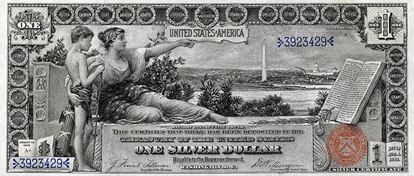 Front of a $1 silver certificate series of 1896.