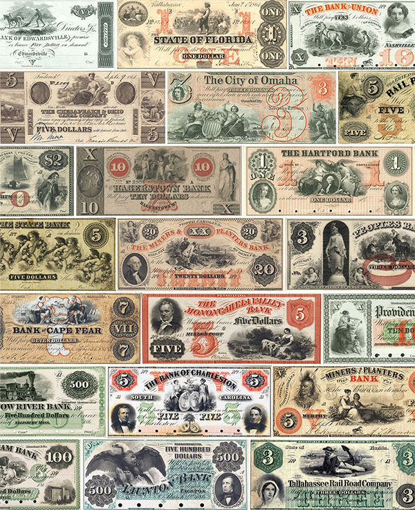 More than 7,000 state banknotes circulated throughout the states and territories.